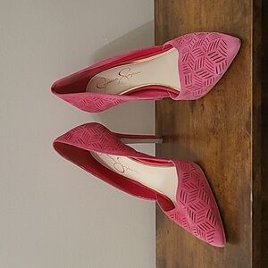 Jessica Simpson Pink Laser-Cut Pointed Toe Stiletto Heels